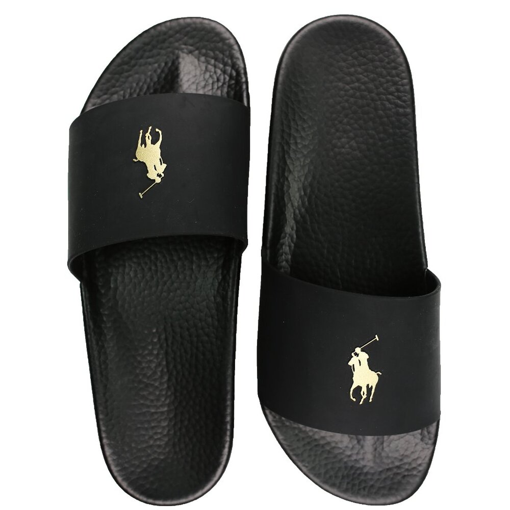 NWT Polo Ralph Lauren Men Slide Slipper Sandal "BIG PONY EDITION" Black MSRP $70